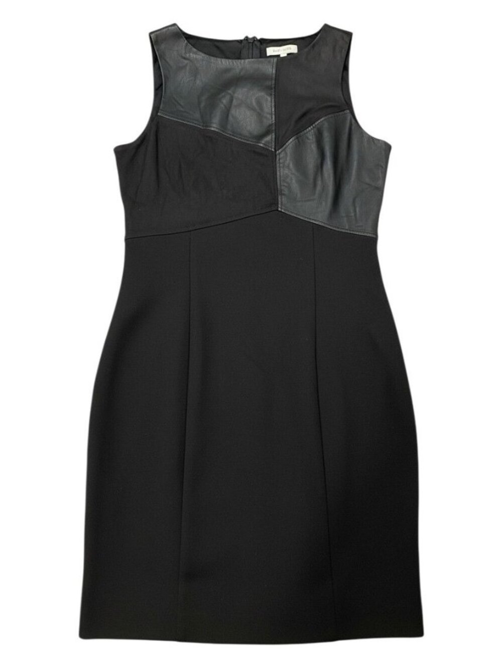 White House Black Market Womens Black Sheath Dress Faux Leather Panels Size 8